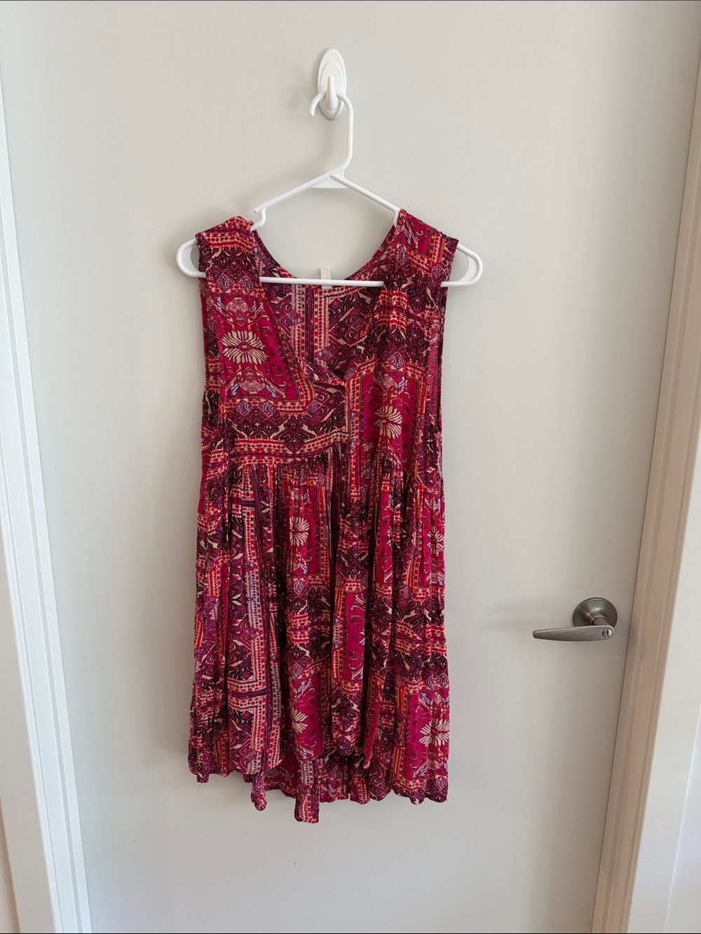 Free People Pink and Red Sleeveless Boho Mini Dress